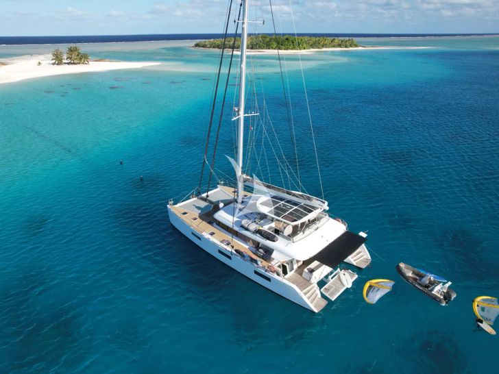 ZEN QUEST Lagoon 620 - anchored with the water toys ZEN QUEST Lagoon 620 - anchored with the water toys