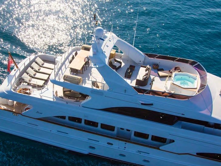 FRIENDSHIP Benetti Classic 115 - aerial shot of the sun deck FRIENDSHIP Benetti Classic 115 - aerial shot of the sun deck