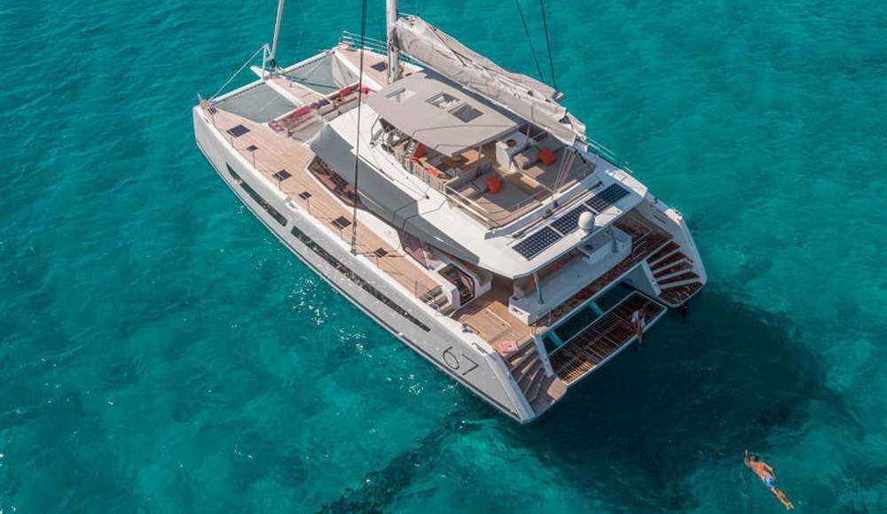 BLACK CAT Fountaine Pajot 67 Aerial