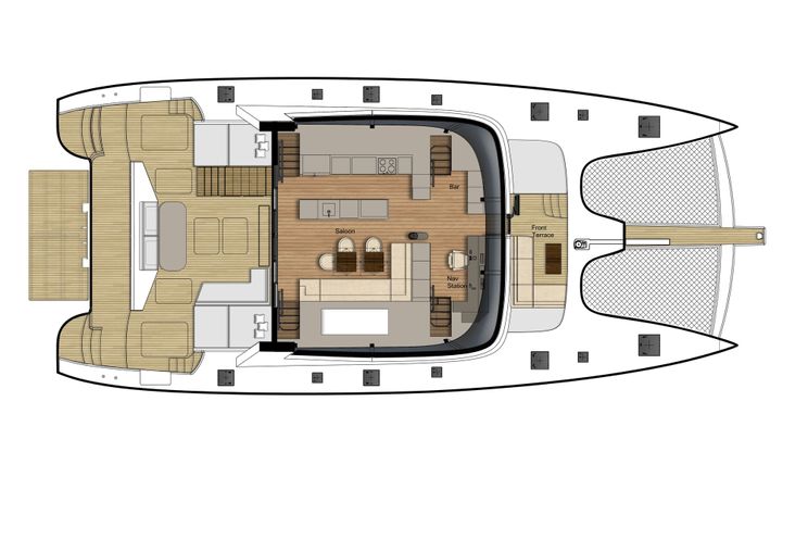 Layout for CALMAO Sunreef 74 - main deck layout