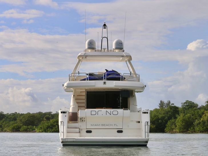 Miami Day Charter Yacht DR NO Ferretti 75 Rear View Miami Day Charter Yacht DR NO Ferretti 75 Rear View