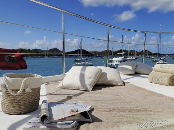DRUMBEAT Alloy 53m Luxury Sailing Yacht Bridge Deck Sunbathing Area DRUMBEAT Alloy 53m Luxury Sailing Yacht Bridge Deck Sunbathing Area