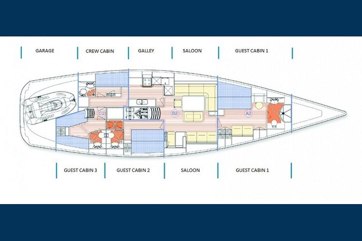 Layout for ELINE - X-65, sailing yacht layout