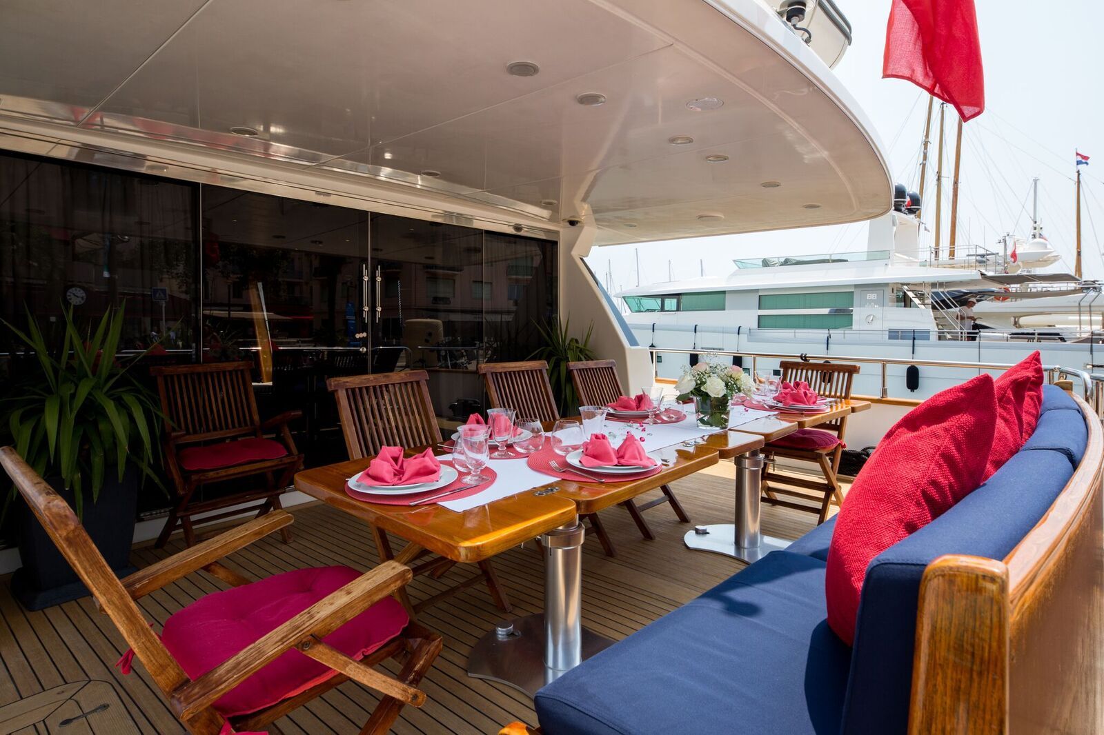 INDULGENCE OF POOLE Mangusta 86 Luxury Superyacht Aft Deck