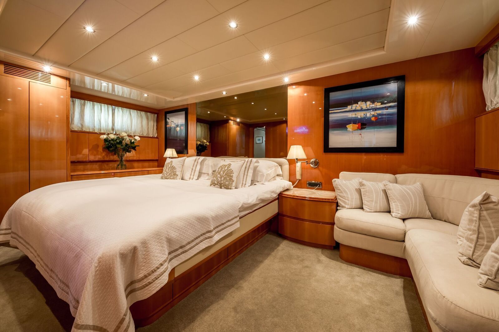 INDULGENCE OF POOLE Mangusta 86 Luxury Superyacht Main Cabin
