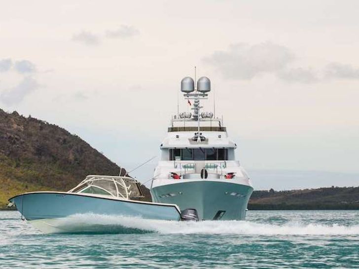 JUST ENOUGH - Custom Yacht 140,bow view with tender JUST ENOUGH - Custom Yacht 140,bow view with tender