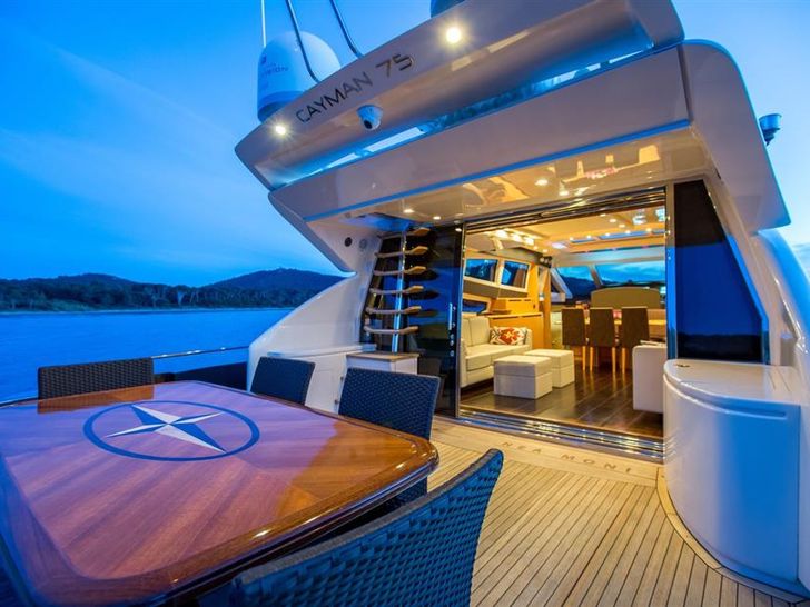 NEA MONI Cayman 75 Luxury Yacht Aft Deck NEA MONI Cayman 75 Luxury Yacht Aft Deck