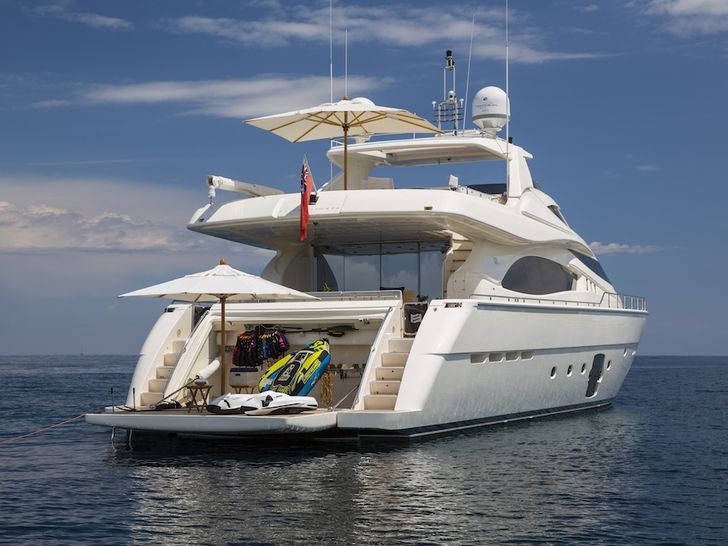 PORTHOS SANS ABRI Ferretti 881 - anchored aft view PORTHOS SANS ABRI Ferretti 881 - anchored aft view