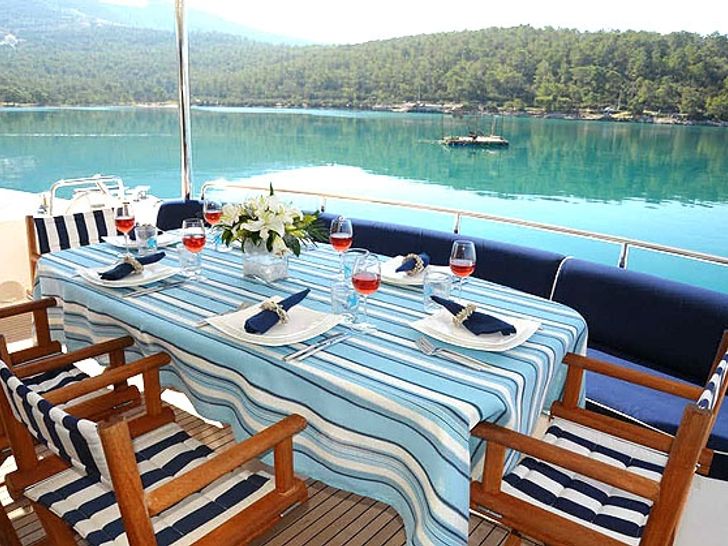SERENITY Sunseeker 82 - aft deck alfresco dining area SERENITY Sunseeker 82 - aft deck alfresco dining area