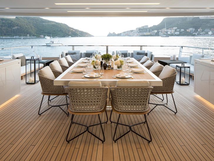 SEVEN SINS San Lorenzo 52m Steel Luxury Superyacht Al Fresco Dining SEVEN SINS San Lorenzo 52m Steel Luxury Superyacht Al Fresco Dining