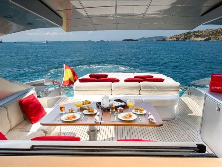 LEGENDARY Pershing 72 - aft alfresco feast LEGENDARY Pershing 72 - aft alfresco feast