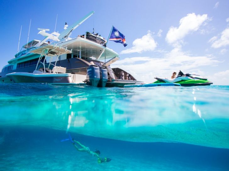 UNBRIDLED - Crescent 116,stern view with water toys UNBRIDLED - Crescent 116,stern view with water toys