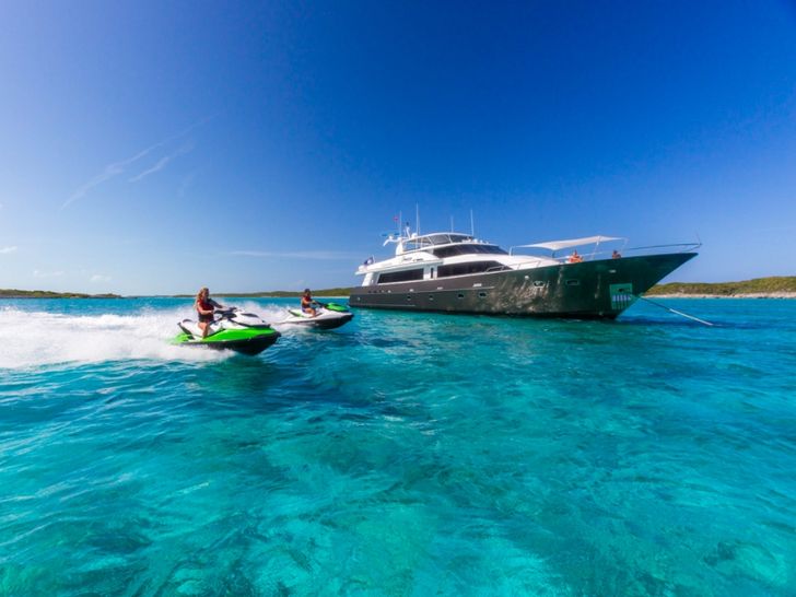 UNBRIDLED - Crescent 116,anchored with jet skis UNBRIDLED - Crescent 116,anchored with jet skis