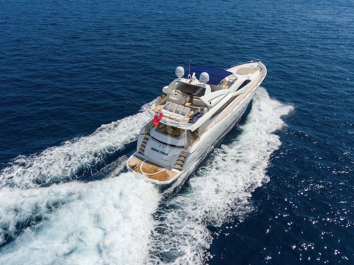 WINNING STREAK 2 Sunseeker 94 - cruising aft aerial shot WINNING STREAK 2 Sunseeker 94 - cruising aft aerial shot