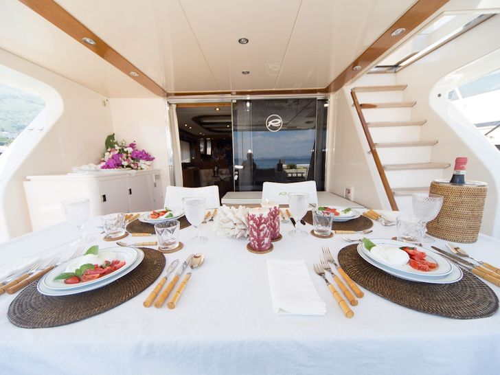 ZIA CANAIA Riva Opera 80 - aft deck alfresco dining area ZIA CANAIA Riva Opera 80 - aft deck alfresco dining area