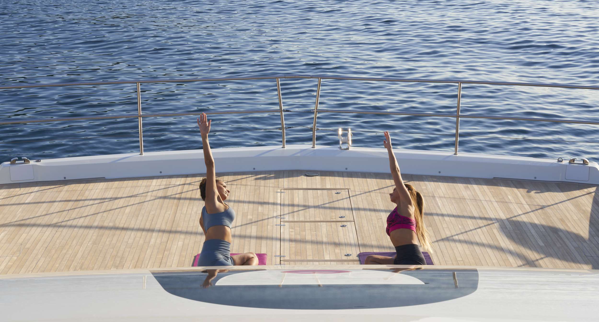 CRAZY HORSE Lagoon 78 - yoga session on the foredeck