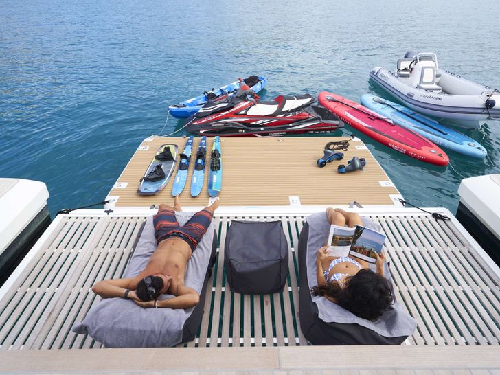 CRAZY HORSE Lagoon 78 - aft swim platform with the water toys CRAZY HORSE Lagoon 78 - aft swim platform with the water toys
