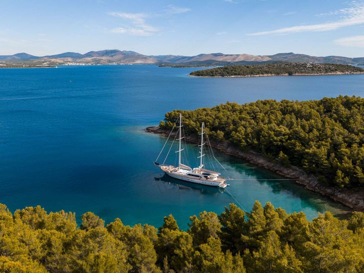 ALESSANDRO I Custom Sailing Yacht 40m - anchored near an island ALESSANDRO I Custom Sailing Yacht 40m - anchored near an island