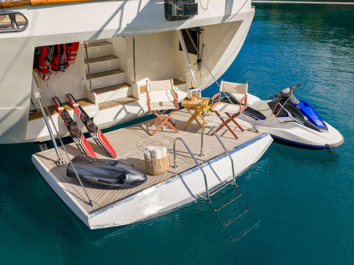 ALESSANDRO I Custom Sailing Yacht 40m - swim platform with the water toys ALESSANDRO I Custom Sailing Yacht 40m - swim platform with the water toys