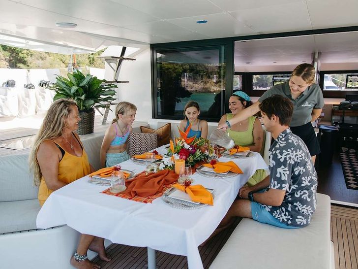 AQUANIMITY Dufour 48 - dining with family AQUANIMITY Dufour 48 - dining with family