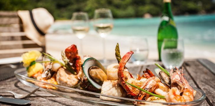 Fresh seafood at a restaurant in the BVI