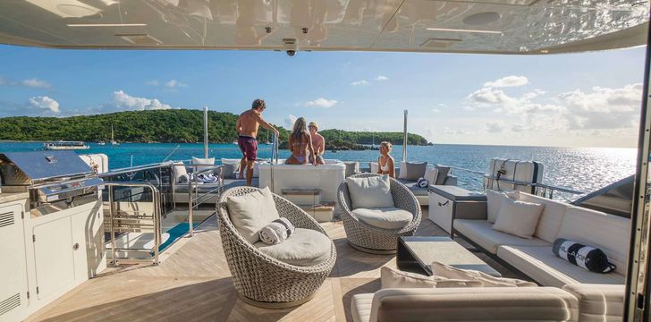 Relaxing on the Flybridge in the Virgin Islands