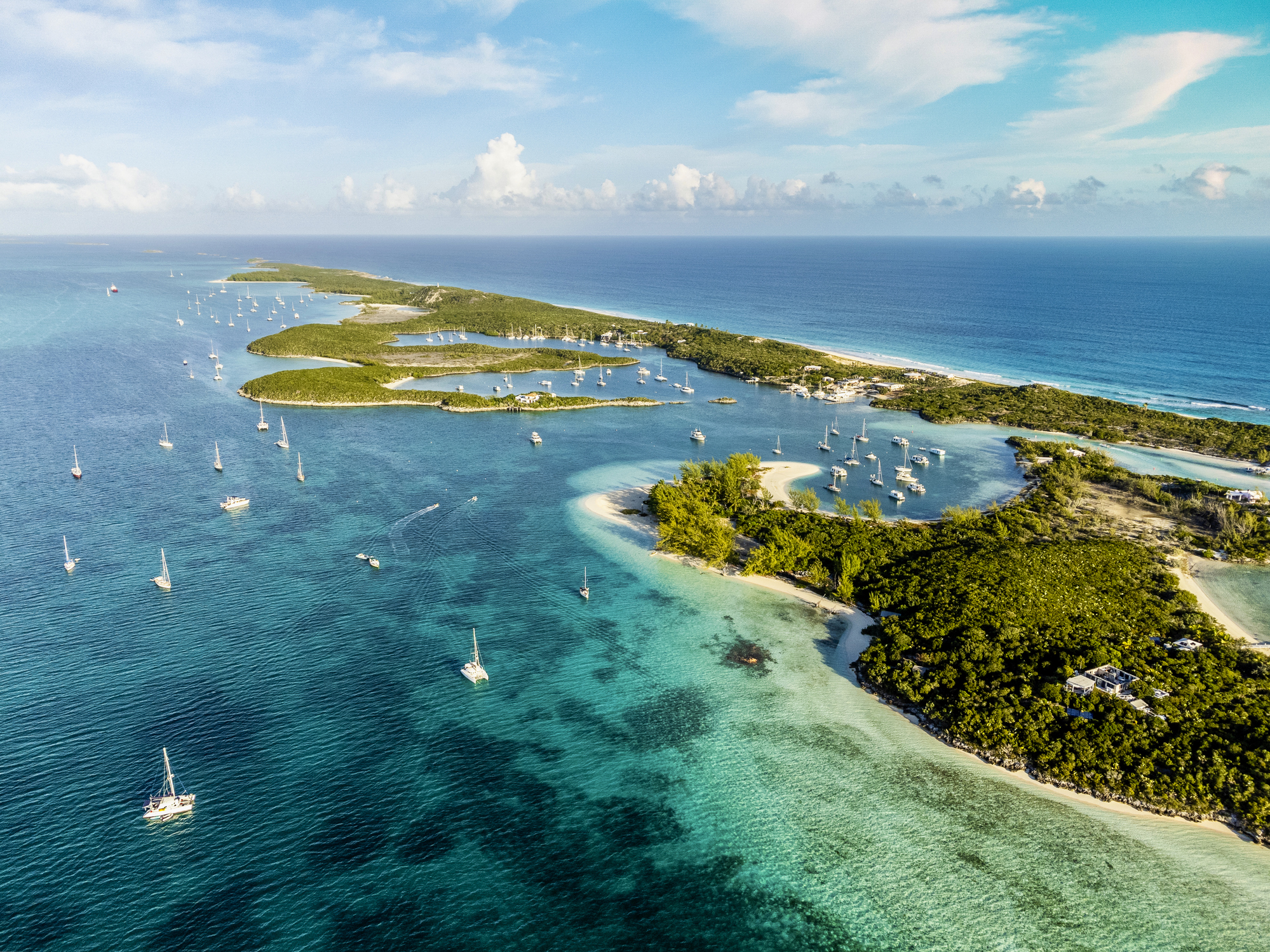 Boats anchored in Exuma Cay