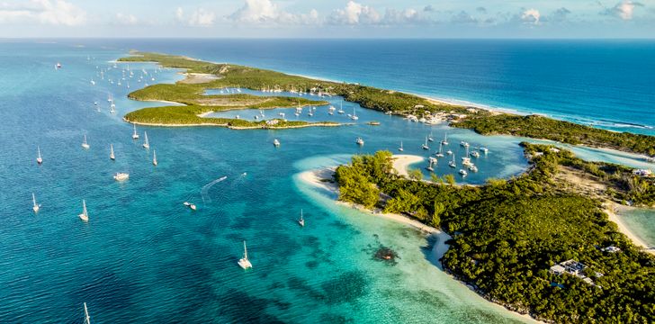 Boats anchored in Exuma Cay