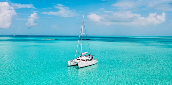 Catamaran anchored in the Bahamas