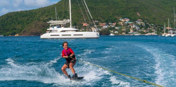 Wakeboarding Crewed Catamaran in the Caribbean