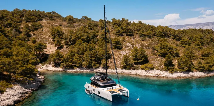 Crewed Catamaran anchored in Lastovo