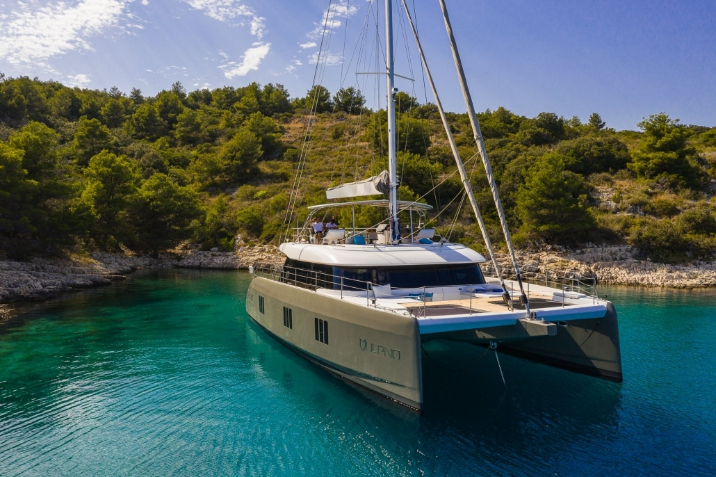Crewed Catamaran Anchored in Vis