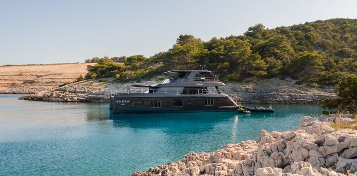 Crewed Catamaran Anchored in Croatia