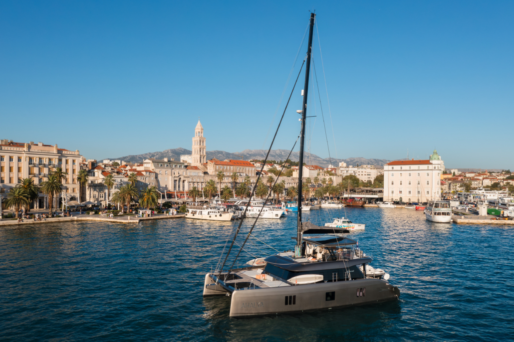 Crewed Catamaran Anchored in Split