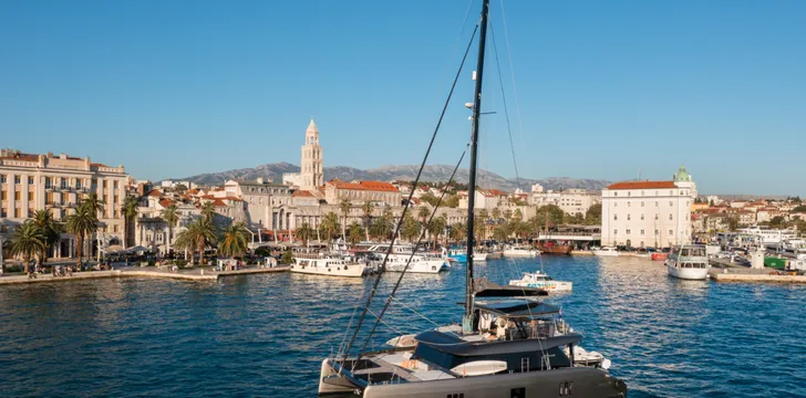 Crewed Catamaran Anchored in Split