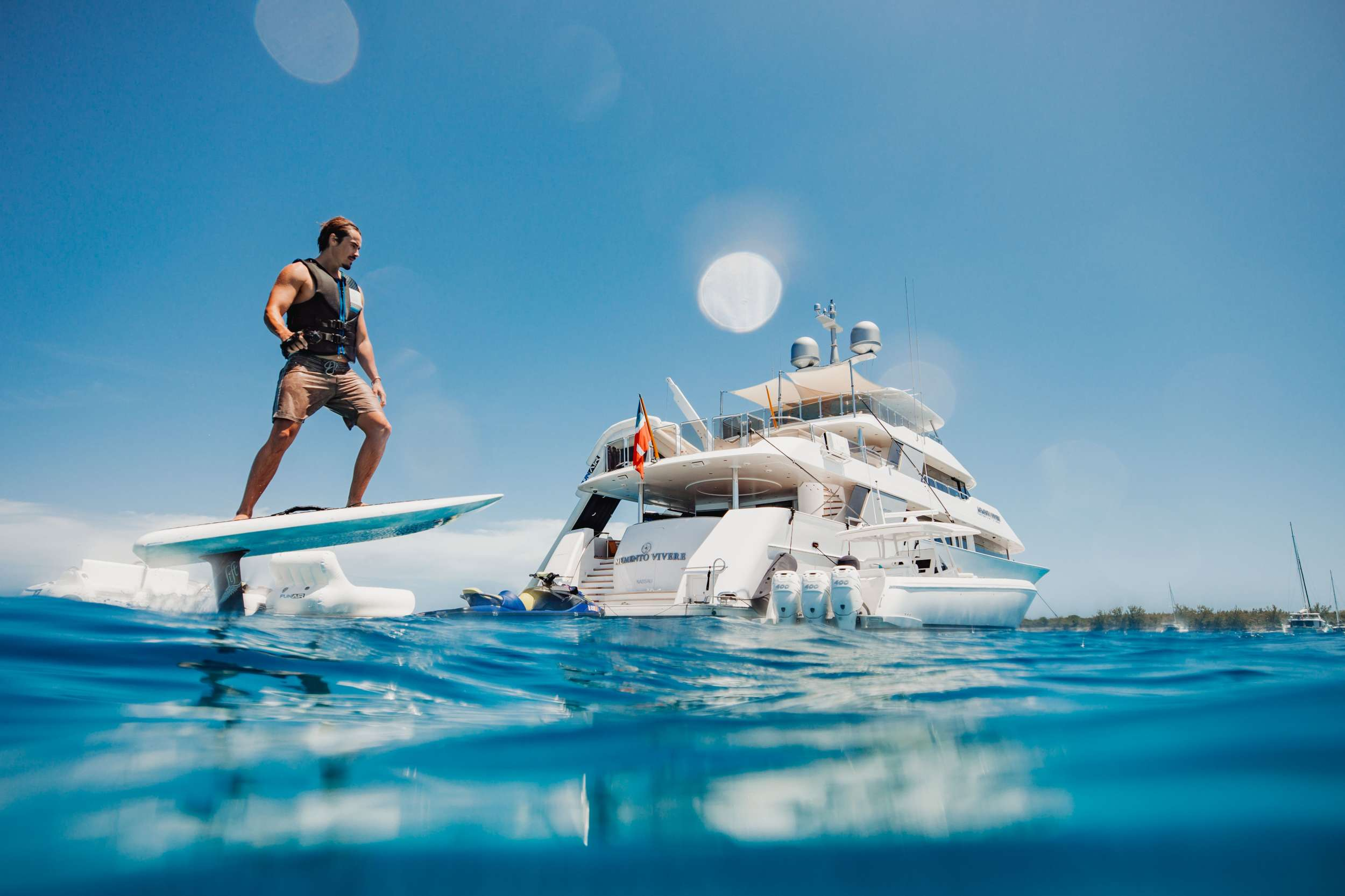 E-Foiling on a luxury yacht charter in Anguilla