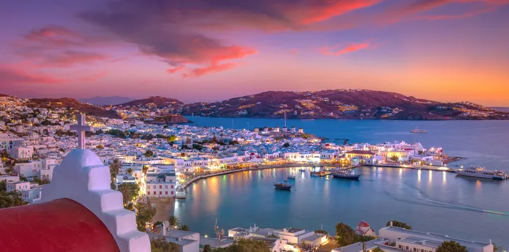 Mykonos Port at Night,Greece Yacht Charter