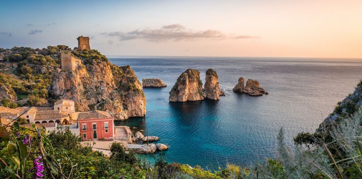 Sicily's Coastline at Sunset,Italy Yacht Charter Vacation