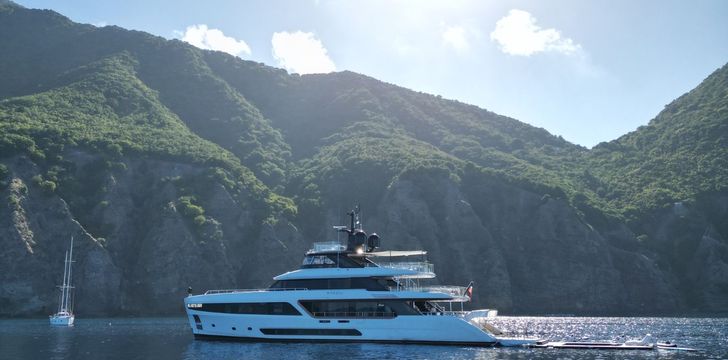 Luxury Crewed Motor Yacht,KOJU,Anchored at Saba Island