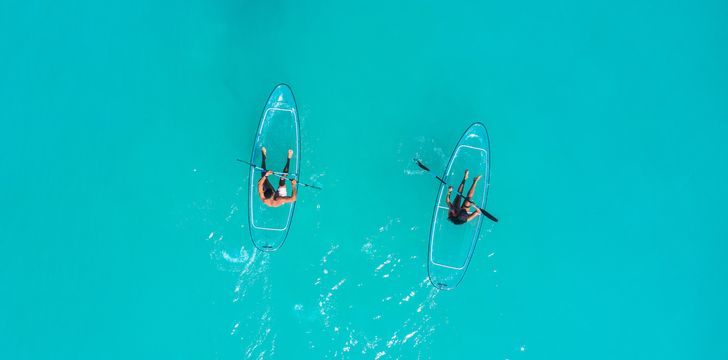 Clear Kayaking Couple on their Honeymoon