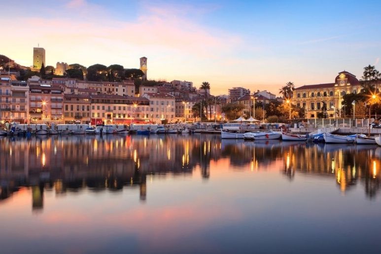 Cannes' port at sunset