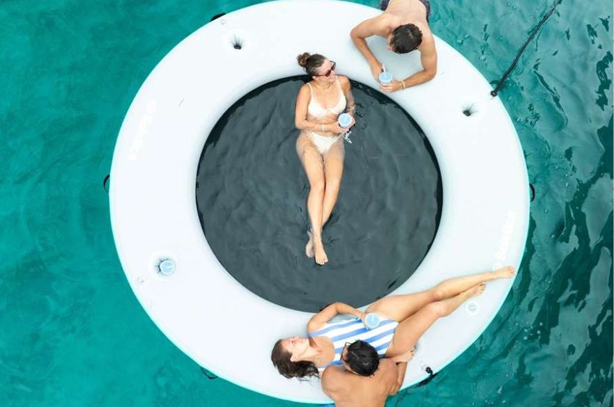Floating toys on a luxury crewed catamaran charter in the BVI