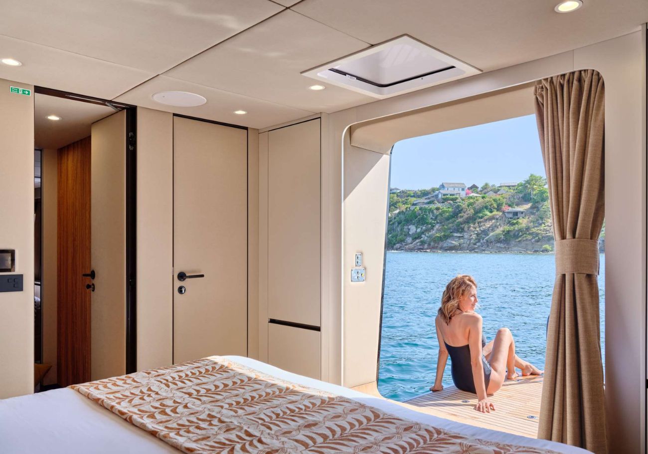 Private balconies on a luxury crewed catamaran