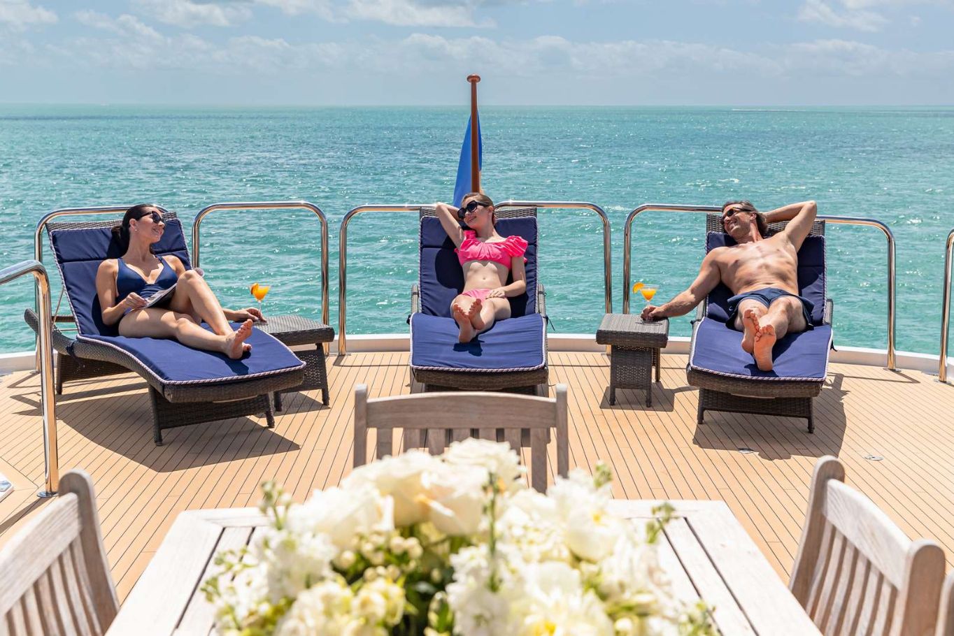 Sunbathing on a Luxury Motor Yacht