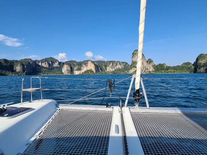 Bow view with trampolines Bow view with trampolines