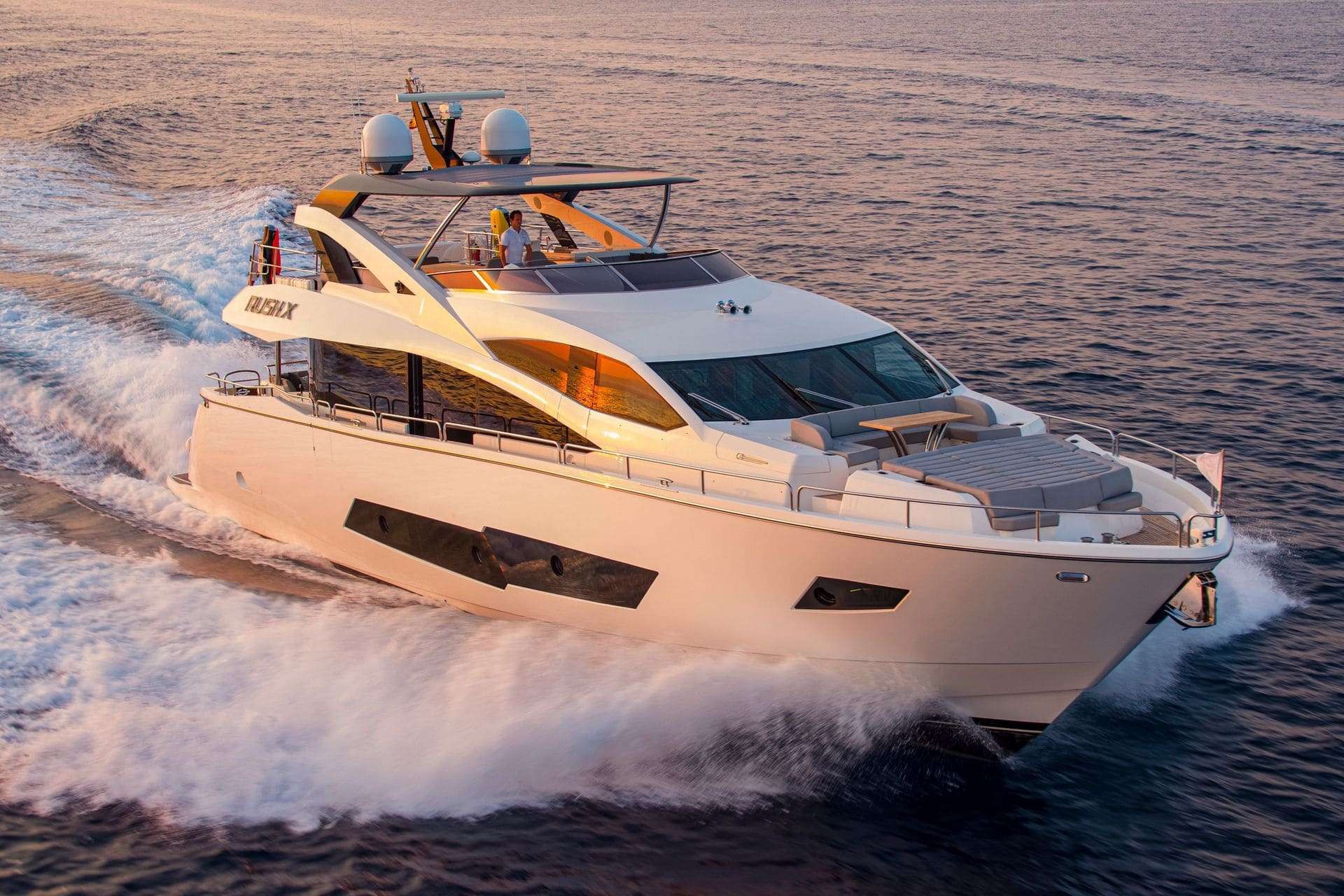 RUSH X, a 26-metre superyacht of outstanding style, is a unique blend of elegance and sublime craftsmanship. Lush and pleasant living spaces invite her charter guests to enjoy an indulgent yacht charter holiday in supreme comfort. The elegant atmosphere a