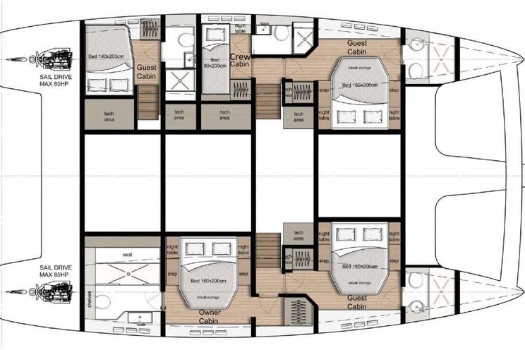 Zars Layout Crewed Catamaran ZARA - Sunreef 50 - 4 Cabins - Split - Hvar ...