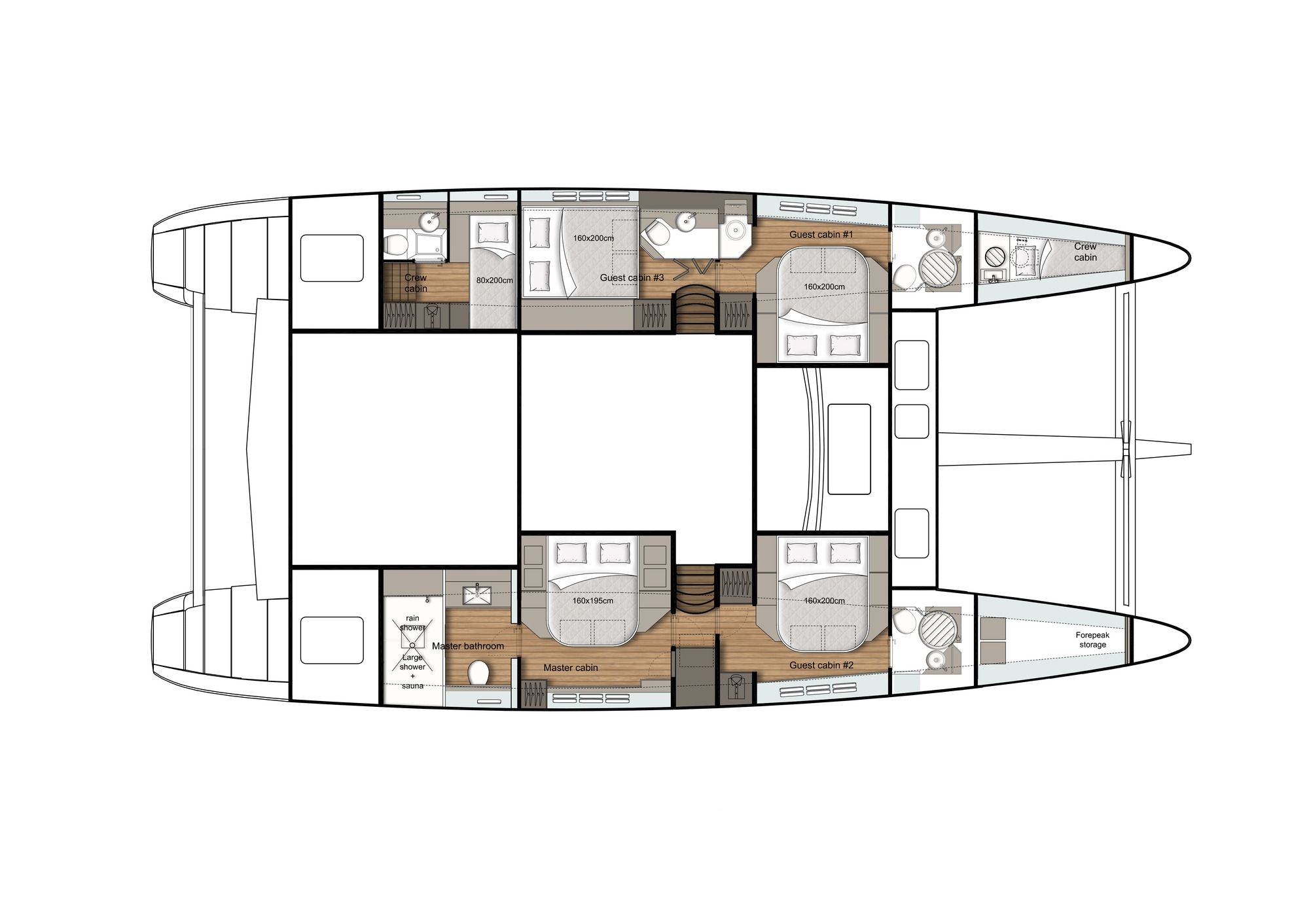 ADEA Sunreef 60 Luxury Catamaran Lower Deck