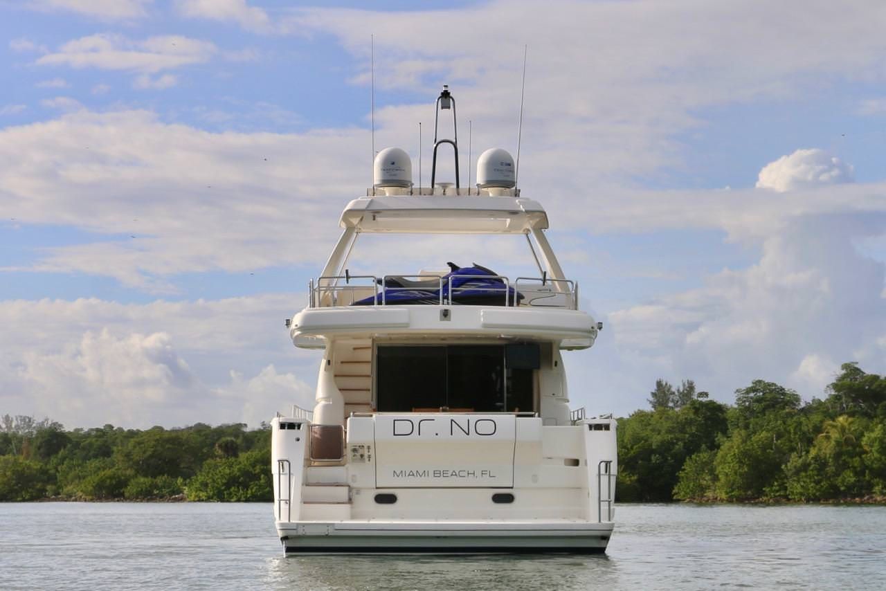 Miami Day Charter Yacht DR NO Ferretti 75 Rear View
