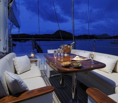 DRUMBEAT Alloy 53m Luxury Sailing Yacht Bridge Deck Dining